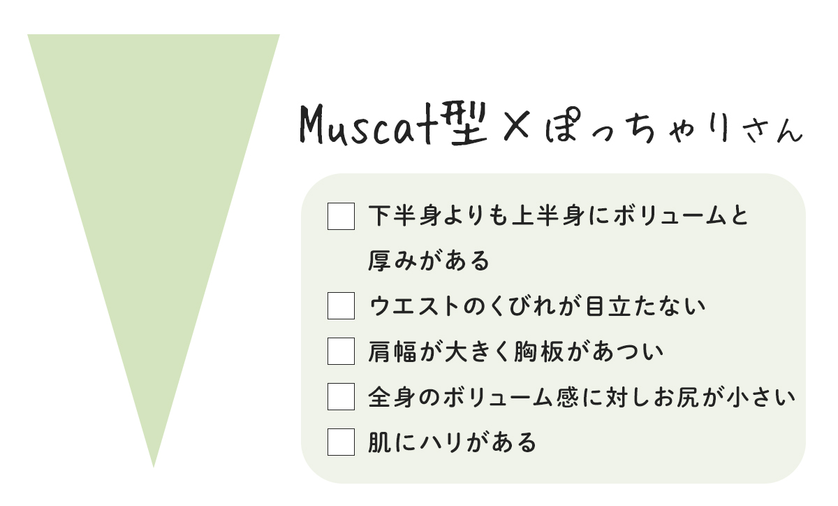 Muscat型のぽっちゃりさんの特徴と似合う服